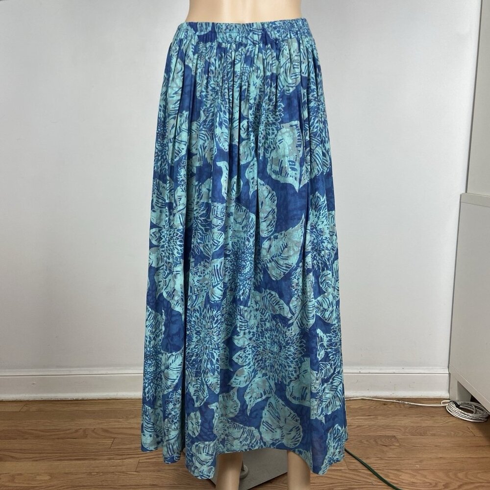 Vtg Anokhi Pocket Skirt Sz L Cotton Batiste Dahlia Block Print Flare Swing